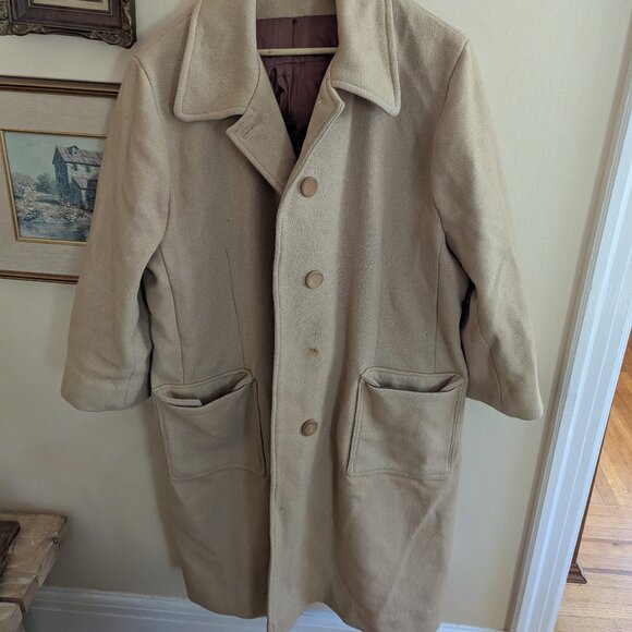 Wool/Felt Khaki Long Vintage Coat - Picture 1 of 4